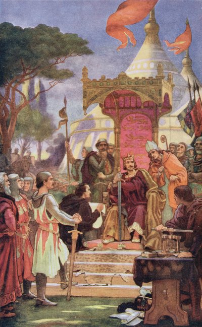 El rey Juan (1167-1216) en la firma de la Carta Magna, 15 de junio de 1215, ilustración de 